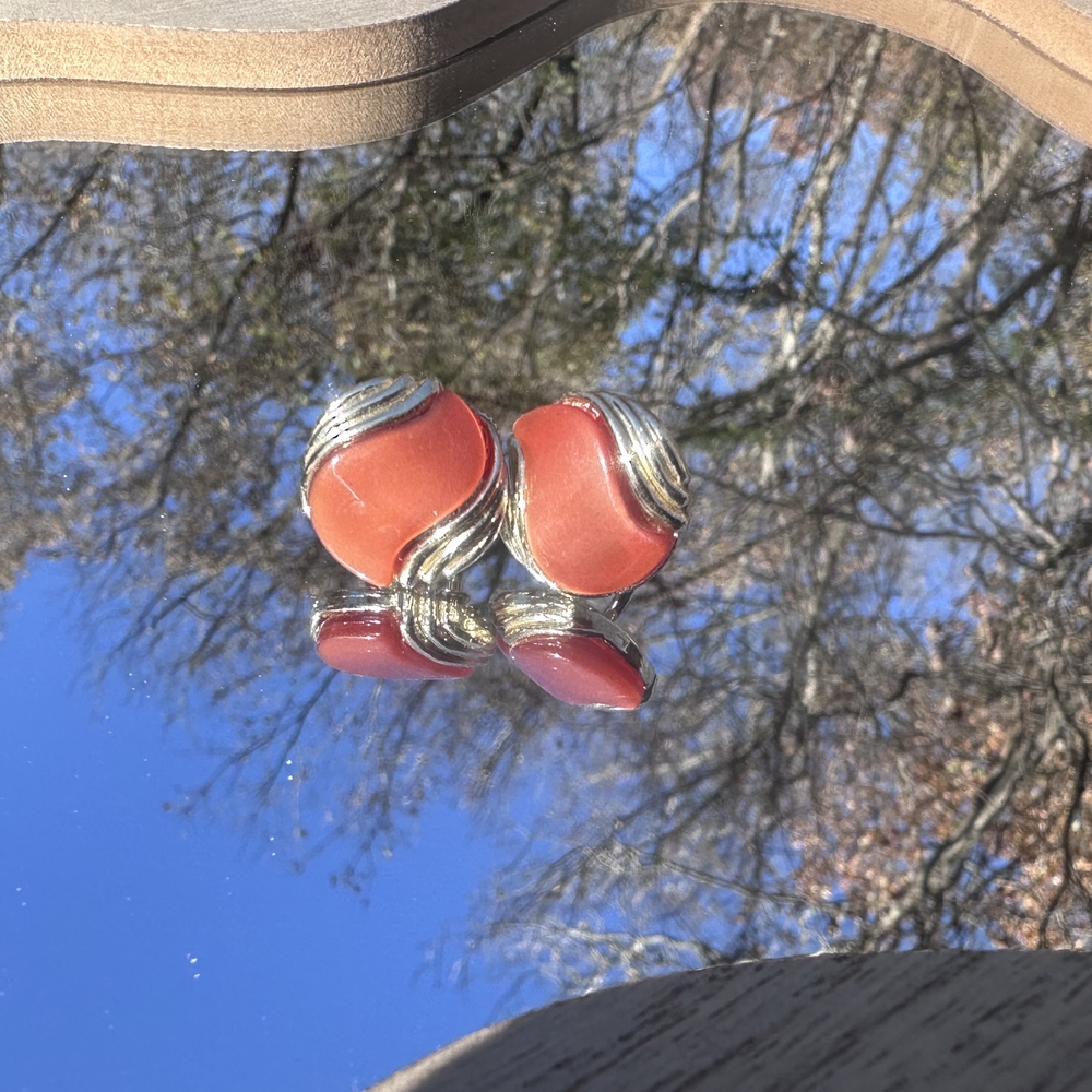 Elegant Coral and Silver Women's Earrings